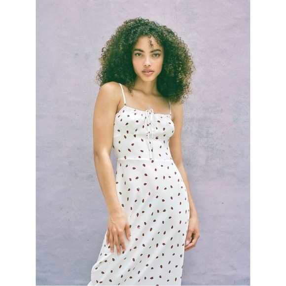 Realisation The Alba - Silk Strawberry Print Fitted Bodice Milkmaid Midi Dress - Picture 11 of 13